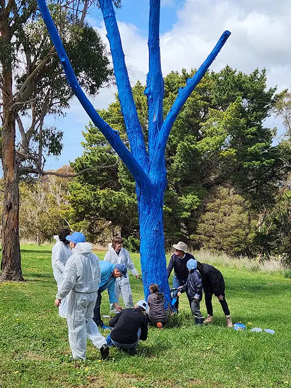 Blue Tree Project painted tree